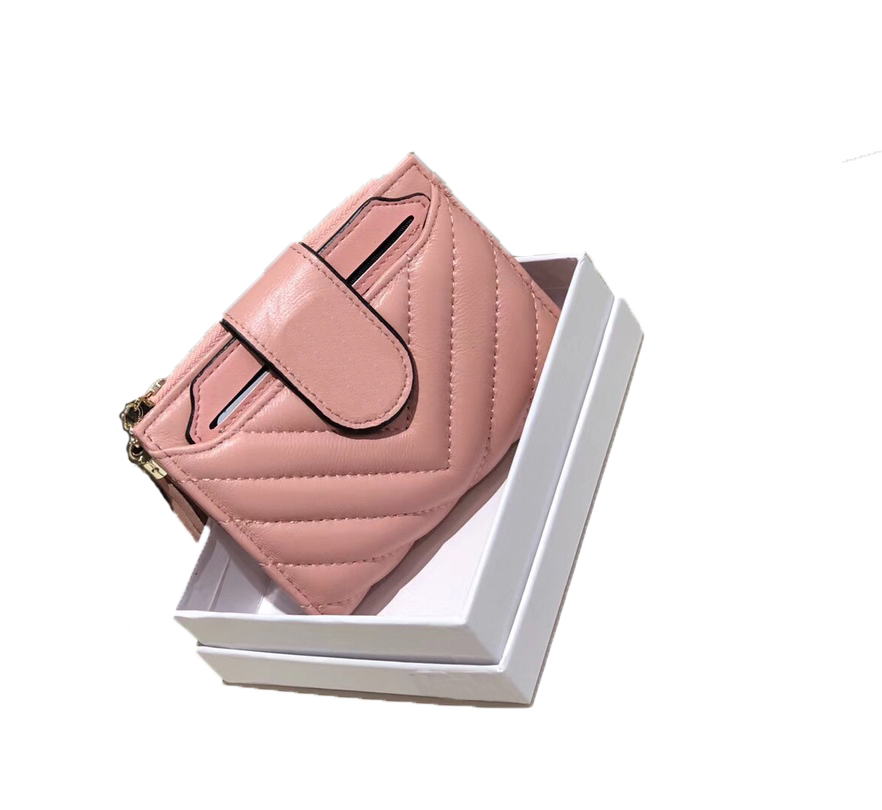 

Short Women genuine leather holders soft sheepskin wallets lady Credit Card luxury Pleated wallet purse Business Card with box, 12*9cm