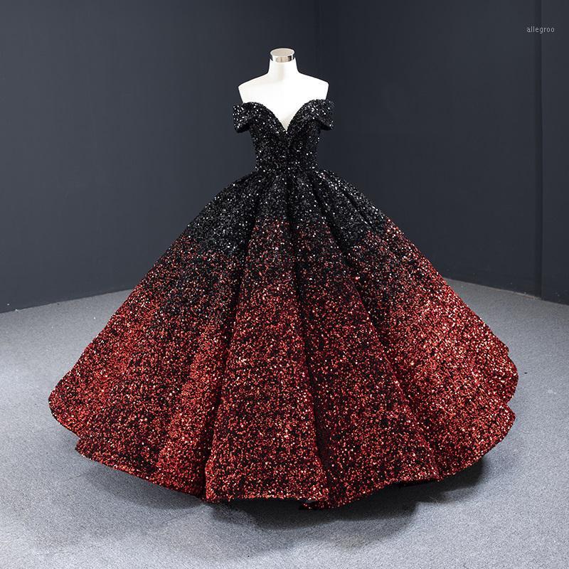 Robes de soirée hors de l'épaule dégradé scintillant paillettes Bling à lacets robe de bal longueur de plancher robe de bal de soirée