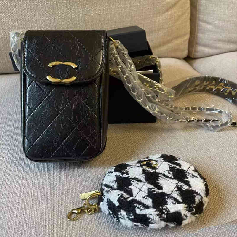 

Designer Channel Bag Handbag Man Woman Retro Fashion New Versatile One Shoulder Messenger Mobile Phone Zero Wallet Luxurious Leather Chain Shoulder Bag, Black + gift box