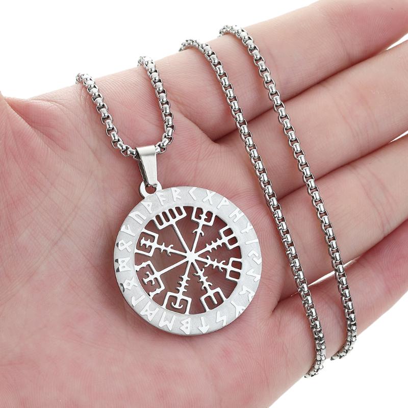

Pendant Necklaces Men's Necklace Rune Compass Vegvisir Stainless Steel Viking Runes And Dragons Retro Nordic Amulet Jewelery GiftPendant