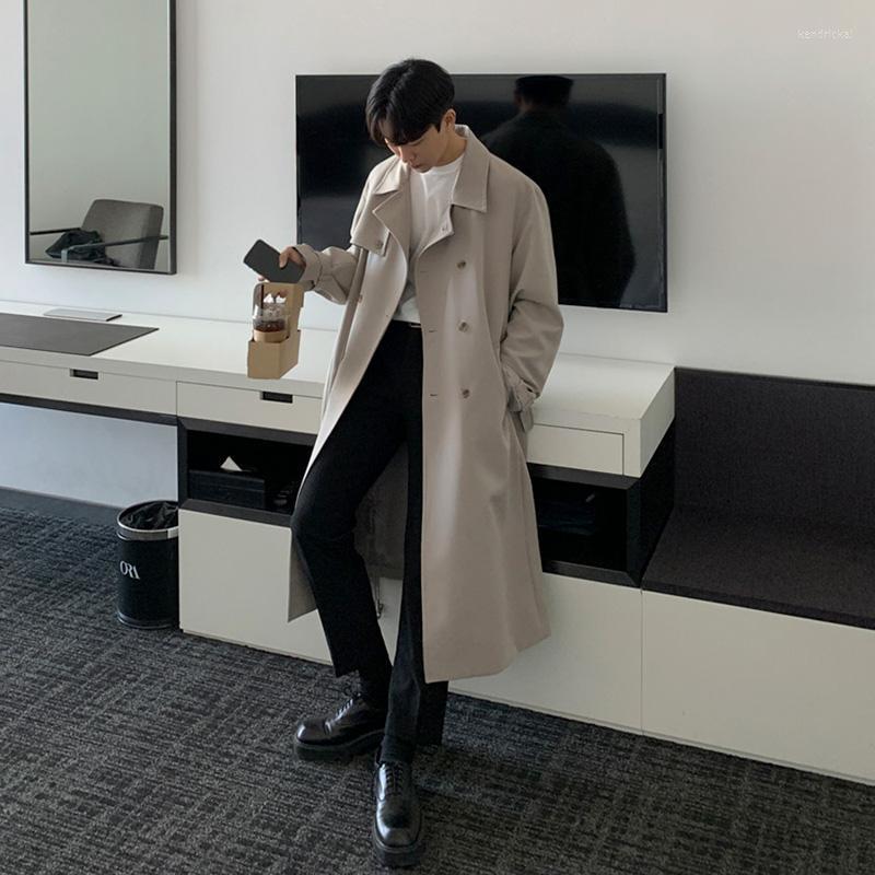 

Men's Trench Coats 2022 Autumn Winter Men Fashion Pockets Solid Double Breasted Oversize Mens Long Windbreaker Outerwear Hombre K61 Kend22, Black