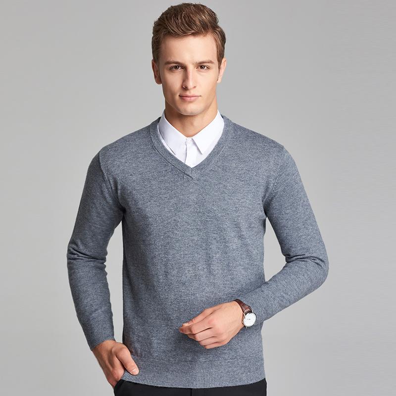 

Men' Sweaters 2022 Style Mens Autumn Formal Plain Colors V Neck Long Sleeve Wool Pullover, Black