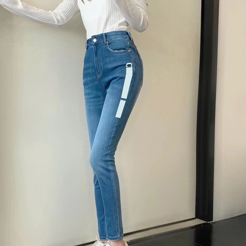 

Letters Womens Jeans Casual High Waist Denim Pants INS Fashion Slim Trousers, Blue with label #20222570