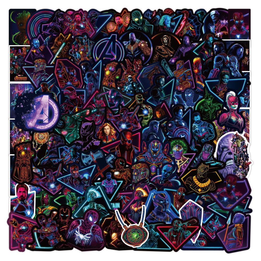 

100PCS Lot Luminous Avenger Cartoon Anime Sticker For Kids Phone Case Car Decals Laptop Refrigerator Suitcase Luggage Waterproof, 100pcs-e-034