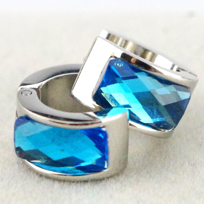 

Hoop & Huggie Blue Round Crystal Rhinestone Earrings Promotion 316L Stainless Steel For Women Gift Simple Design HZE001EHoop