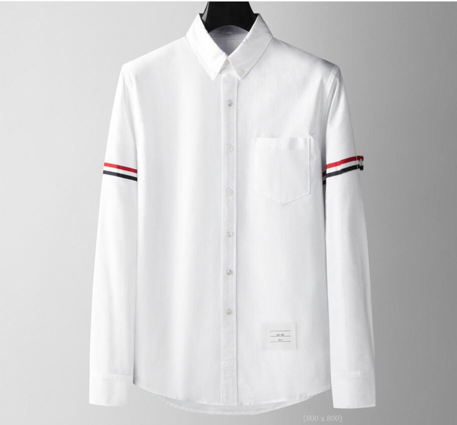 

Men's Shirt Oxford Spinning Double Sleeves Webbing Striped Patchwork Slim Breathable Business Jacket, White