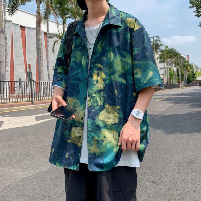 

Spring And Summer Casual Printed Short-sleeved Blue Shirt For Men Men's Shirts