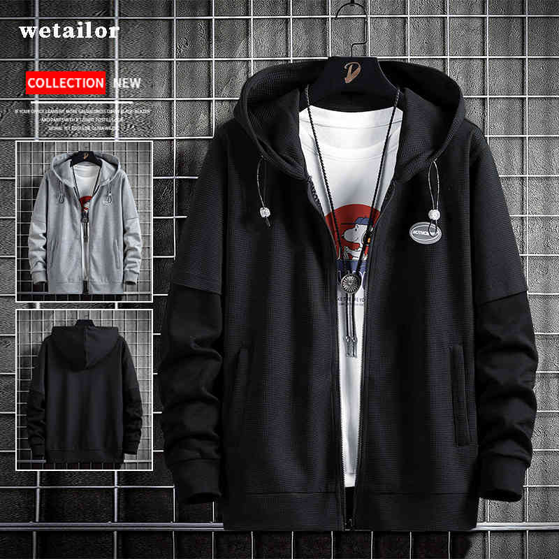 

Hooded Jacket for Men 's Zipper Harajuku Long Sleeve Campus Coats Spring/autumn Casual Fashion Slim Fit Outerwear, Black
