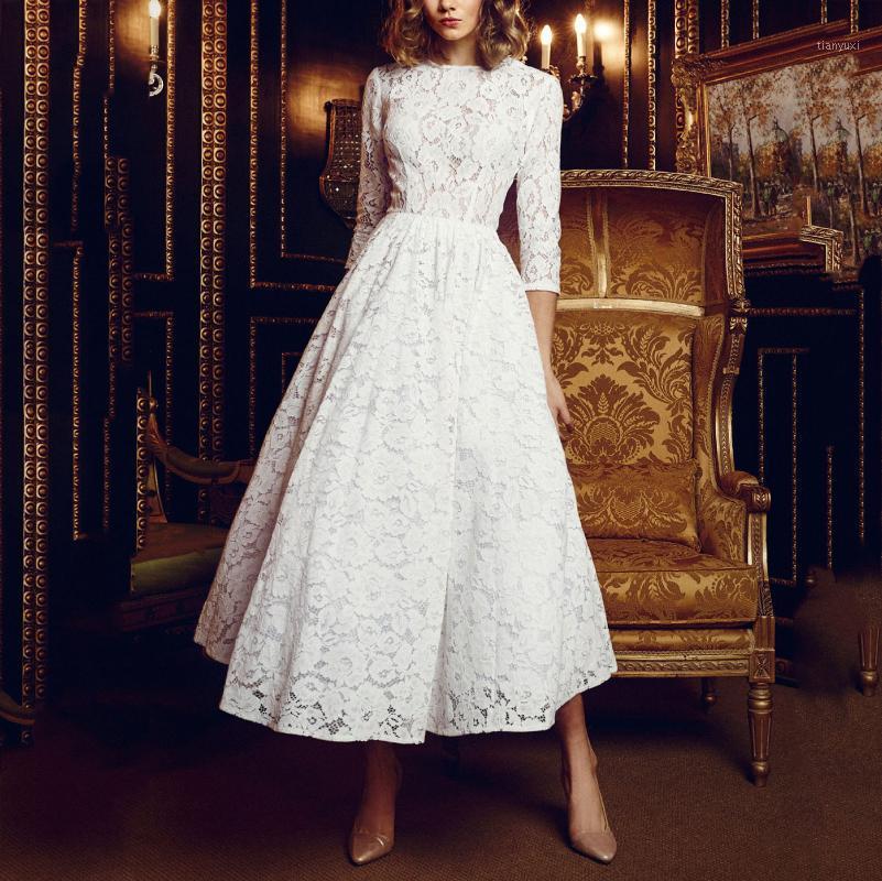 

Casual Dresses Wedding Evening Night For Bridesmaid Guest Bride Streetwear Elegant Solid Color Whit Lace Stitching Party Dress Vestidos, White