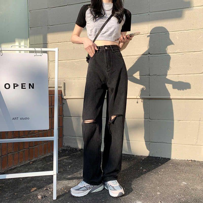 

Women' Jeans Fashion Rippde Women High Waist Straight Denim Mom Pants Baggy Vintage Blue Casual Female Cotton, No hole