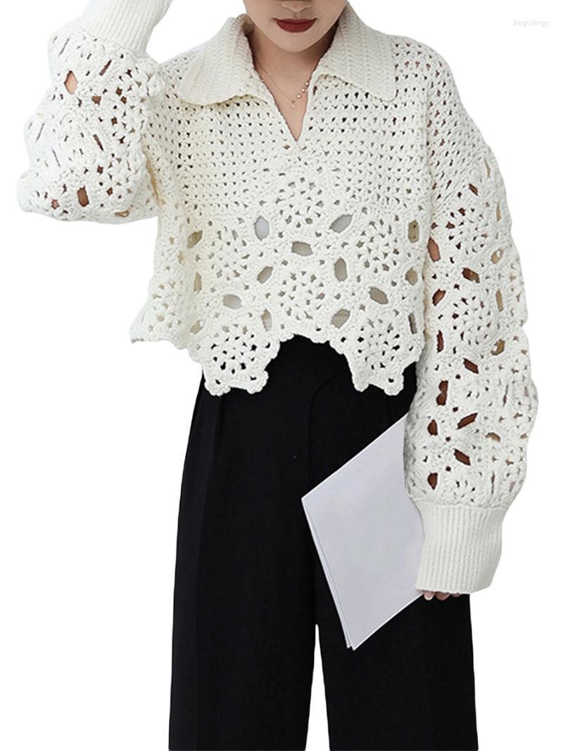 

Women's Sweaters Crochet Knit Button-down Cardigan For Women Flower Pattern Long Sleeve Knitwear Causal Loose Y2K SweaterWomen's Begu22, 3-green