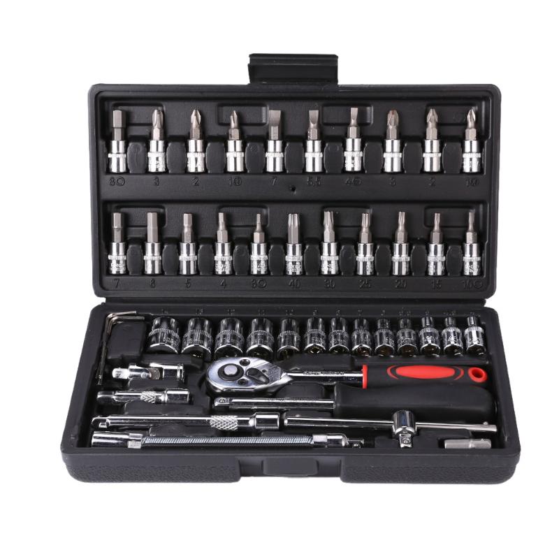 

Professional Hand Tool Sets 46pcs Socket Ratchet Car Repair Wrench Set Head Pawl Spanner Screwdriver Metalworking Kit