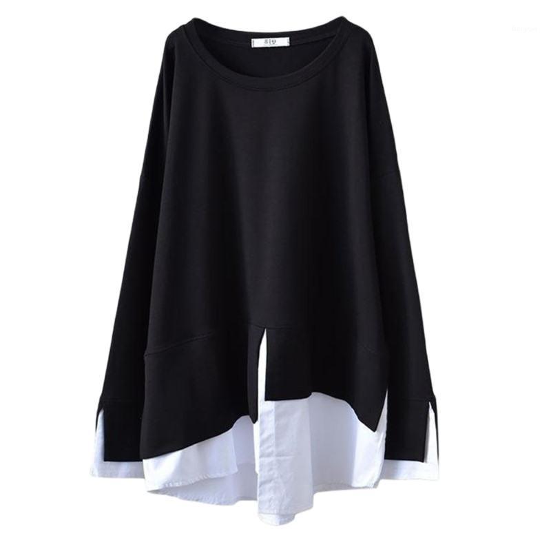 

Black Fake Two-piece Hoodie 2022 Autumn And Winter Plus Size Pullover Korean Long Sleeved Loose Ladies Sweatershirt Tops Women's Hoodies & S
