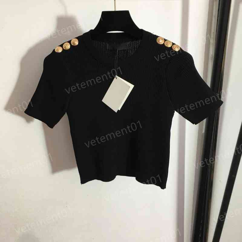 

Designer Womens T-Shirts Lion Head Shoulder Button Stretch Slim Short Sleeve Knit Tops Luxury High Quality Summer Tees