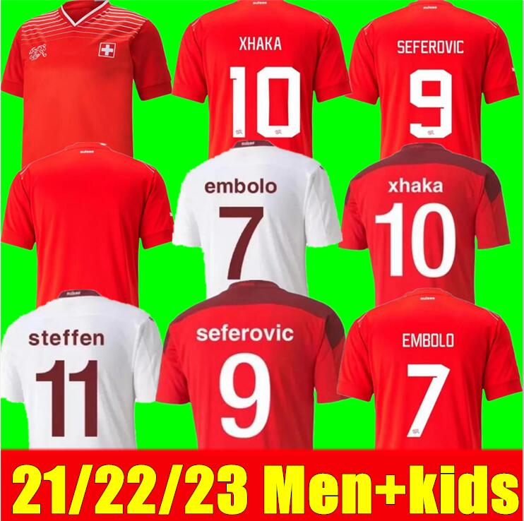 

2021 2022 2023 Switzerland Soccer jerseys home red 21 22 23 suisse SHAQIRI Akanji Freuler SEFEROVIC INLER EMBOLO Away camisetas de futbol Men Kids KIT Football Shirts, 22/23 home