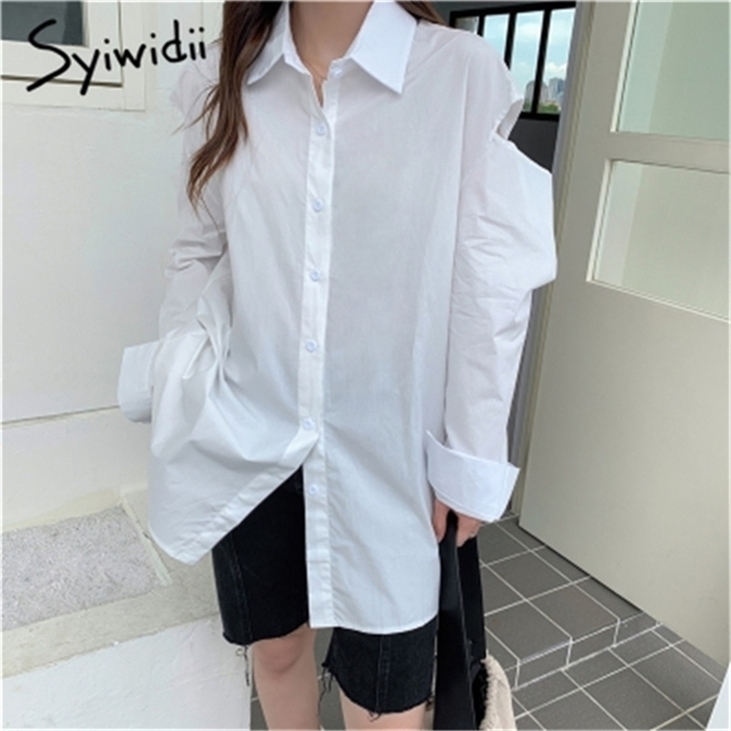 

Strapless Button Up Blouses Women Turn-down Collar Tops Long Sleeve Solid Clothes Summer Korean Fashion Shirts 210607, Blue
