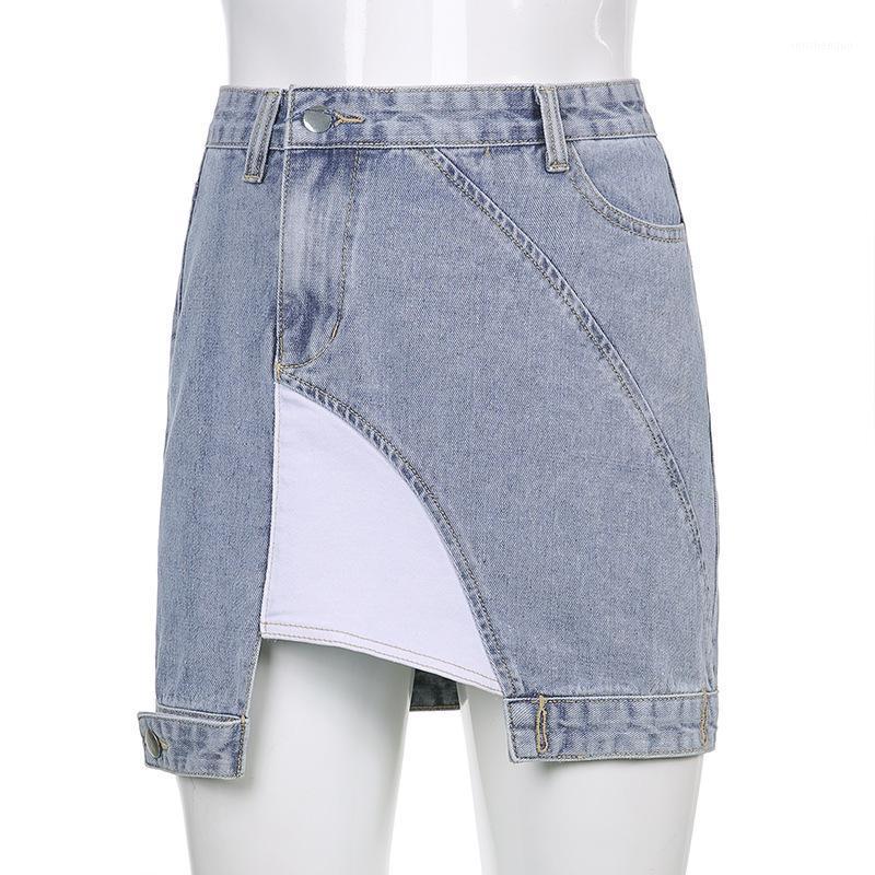 

Skirts Baggy Denim Skirt High Waist Bottom For Women Spliced Micro Mini Short Jurken Female Solid Sexy Bleached Patchwork 2022 Casual, Blue