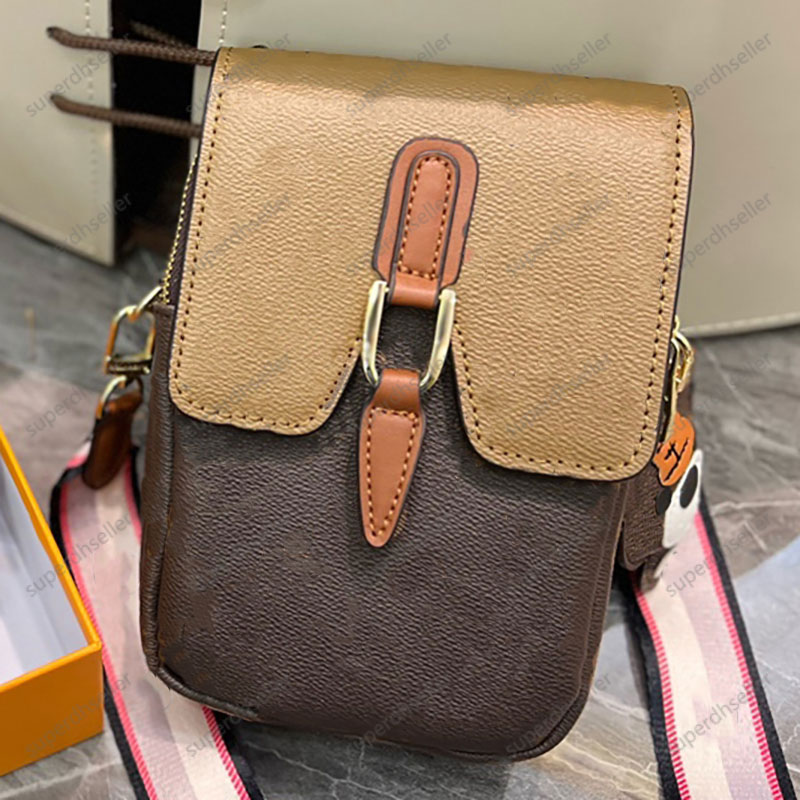 

Mobile Phone Bag Designer Crossbody Shoulder Bags Women Handbag Embossed Flower Style Tiger Pendant Wide Shoulder Straps Wallet Travel Purse, Khaki