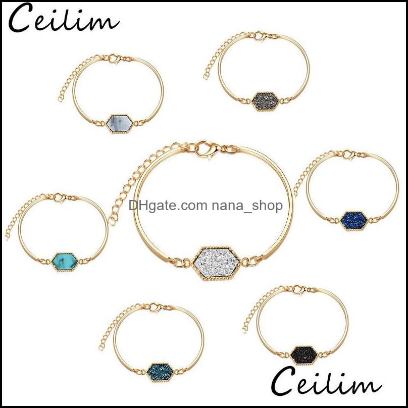 

Charm Bracelets Jewelry Handmade Crystal Resin Druzy Bracelet New Arrival Colorf Natural Stone Bangles For Women Gold Sier Gift Drop Deliver