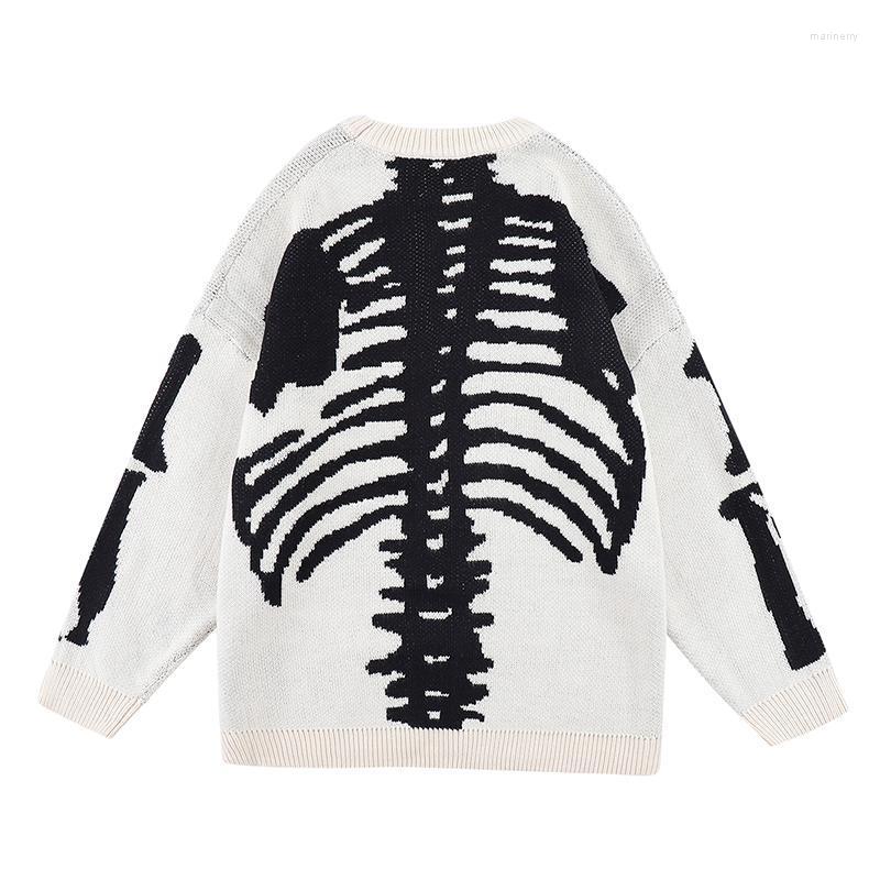 

Men's Sweaters Japanese Skeleton Sleeve Bone Print Crew Neck For Men And Women Patchwork Pullover Knitted Oversized Wool SweaterMen's Mari22, Beige