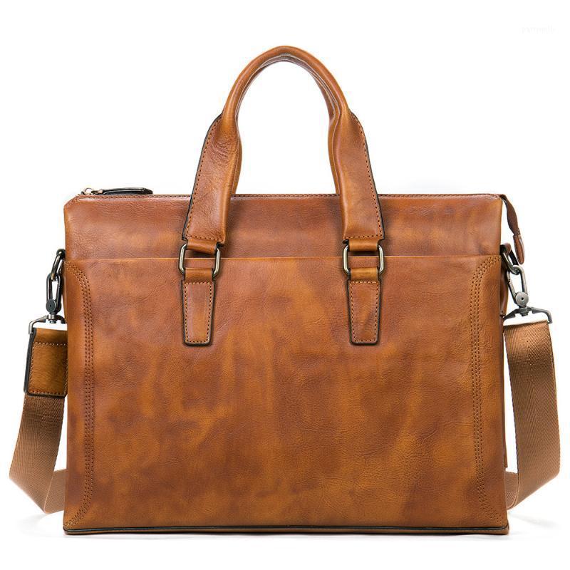 

Men Real Leather Handbgs Male Genuine Business Travel Briefcases Bags Men's 14 Inch Laptop Shoulder Bag A4 Tote, Black