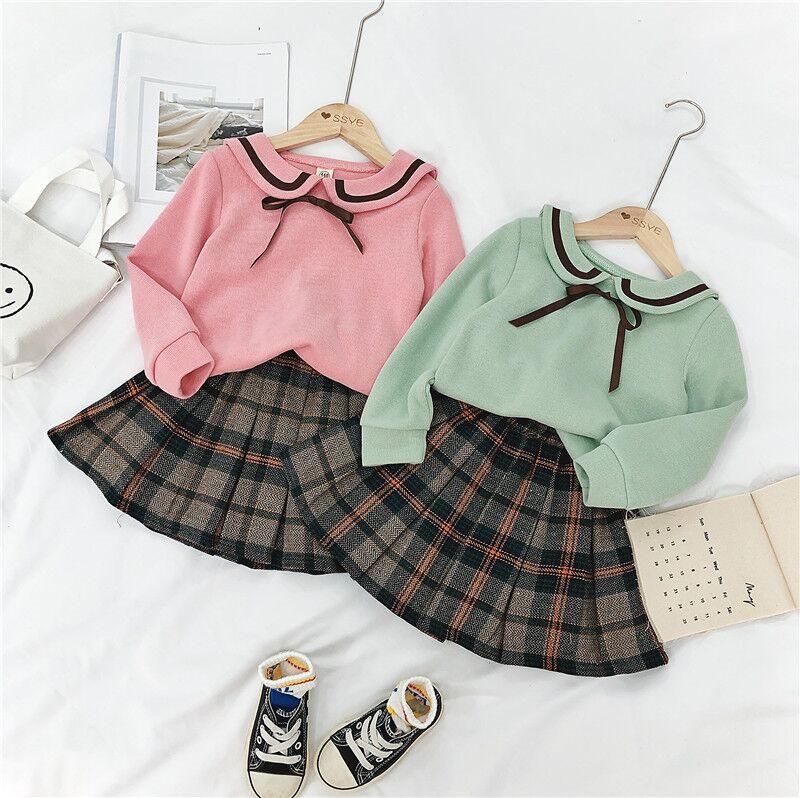 

Clothing Sets Children's Suit 2022 Girls Clothes Cartoon Ear Lapel Sweater+lattice Pleated Skirt Two-piece Children OSO FELIZ, Beige
