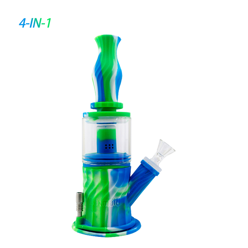 

Waxmaid wholesale 9.3 inches glass bongs hookahs Multi Function 4 in 1 Honeycomb Silicone water pipe dab rigs 40pcs/carton US local stock