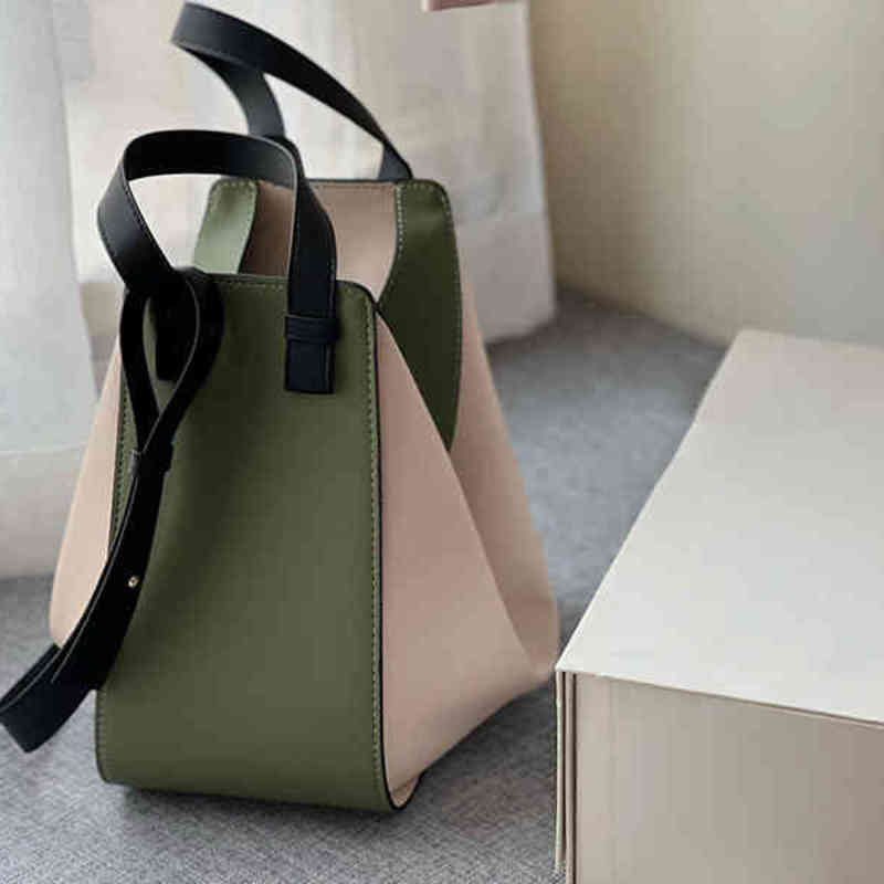 

High Capacity Tote Bags Women Contrasting Colors Handbag Shoulder Leather Designer Brand Crossbody Female Hammock Shape Purses 220323, Black