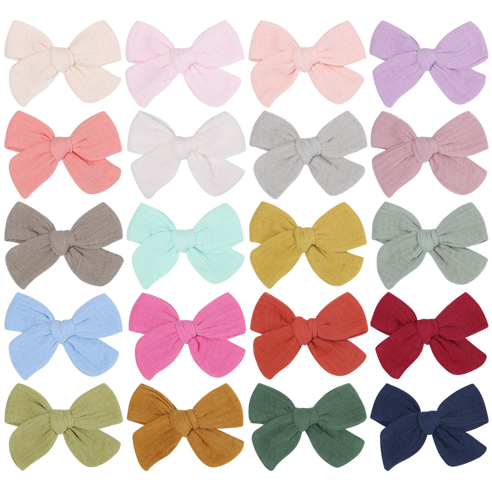 

New 3.8" Solid Bows Hair Clips Baby Muslin Cotton Hair Bow Hairpins Girls Hair Bow Kids Knotbow Barrettes Kid Headwear, Multi-color