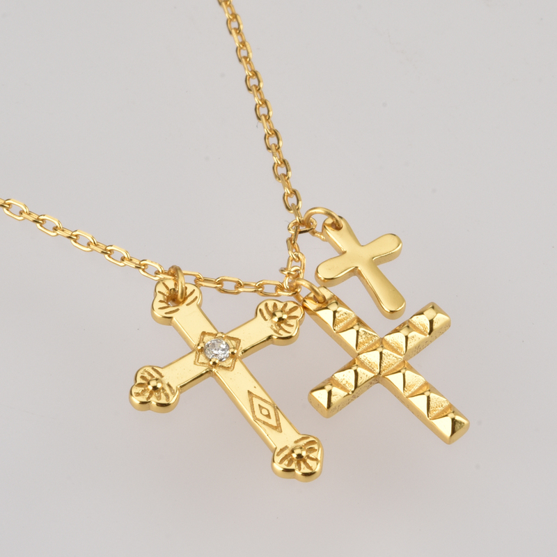 

ANDYWEN Winter 925 Sterling Silver Gold Three Cross Pendant Charm Long Chain Necklace 2021 Fashion Fine Jewelry 2021 Gift 0615