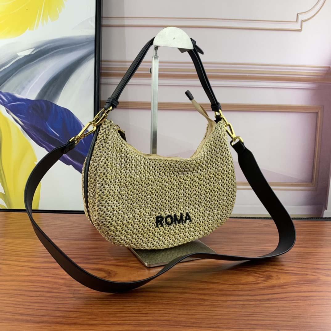 

Newest Women Straw Weaving Shoulder Bag Luxury Designer Women's Woven Crossbody Bags Basket Purse Handbags Woman Axillary Bag, Khaki