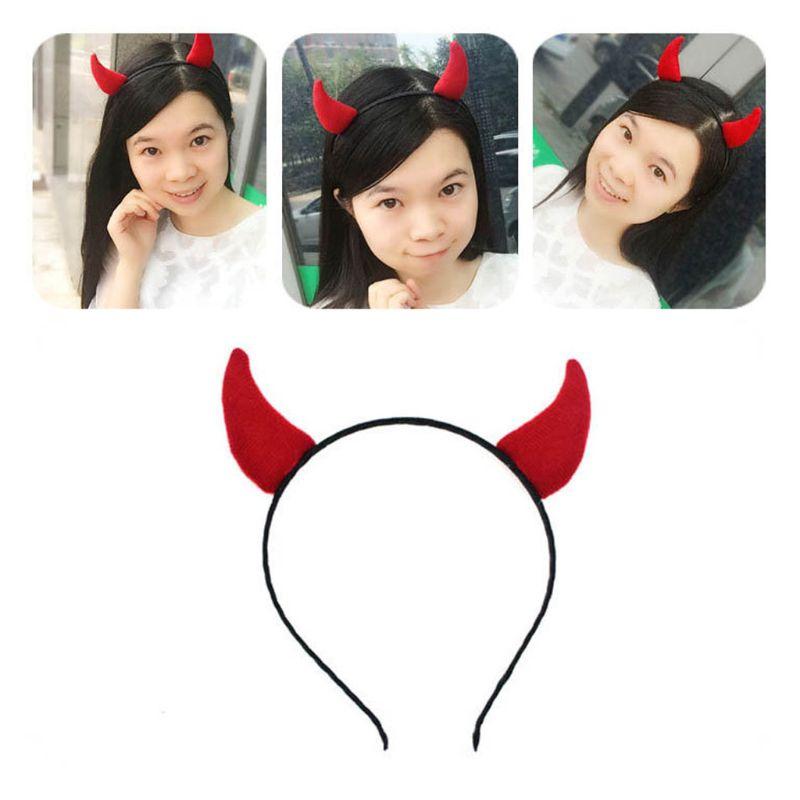 

Hair Clips & Barrettes Adult Children Kids Demon Red Ox Horn Hoop Cloth Wrapped Elastic Headband Halloween Christmas Party Costume CosplayHa