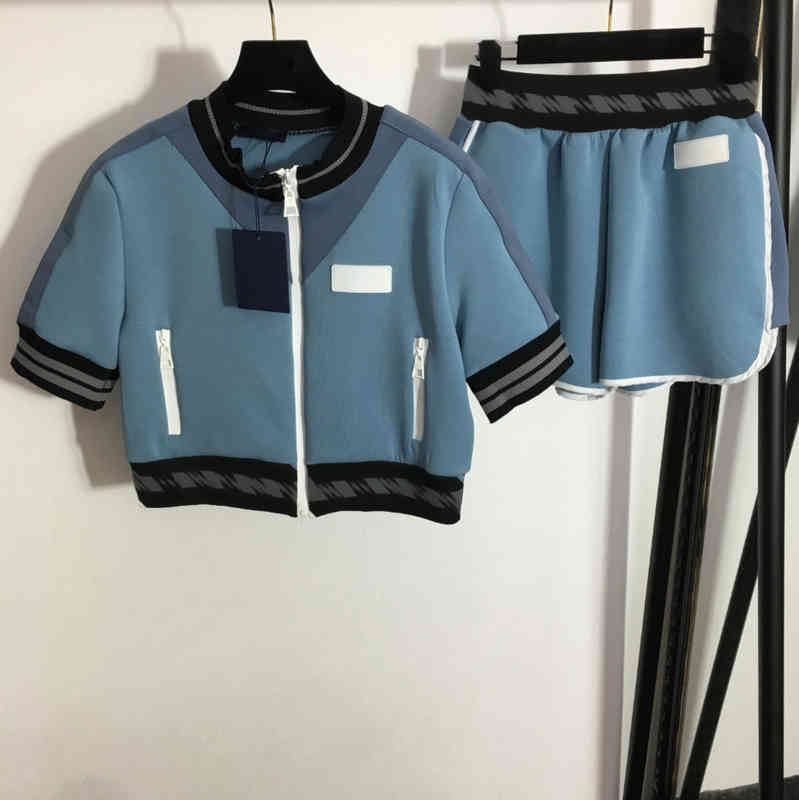 

Womens Two Piece Pants Webbing Waist Zip Pocket Stand Collar Cotton Jacket Top And Casual Shorts 2 Piece Sets Luxury Designer Tracksuits 0912
