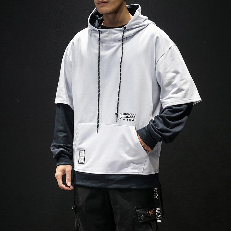 

Men's Hoodies & Sweatshirts Mens Harajuku Patchwork Hip Hooded Streetwear Street High Print Hoodie Men Hop Letter Pullover, Black