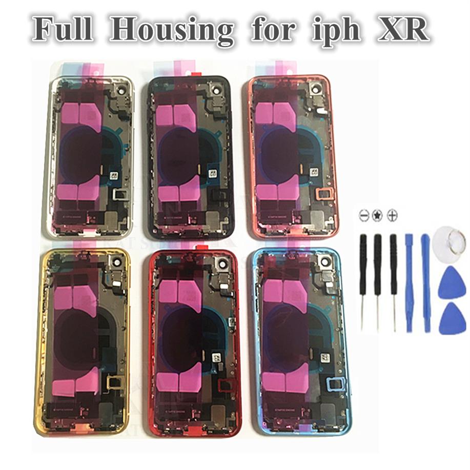 

1Pcs Full housing for iPhone XR Back Battery Door Glass Middle Frame Panel Cover Assembly Replacement With logo small parts Flex C2354