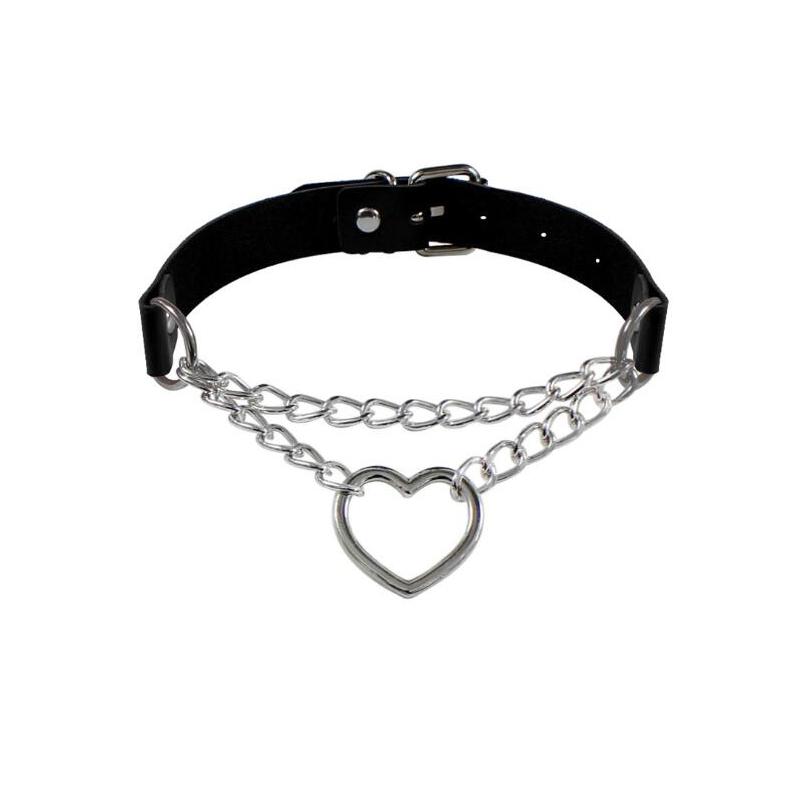 

Pendant Necklaces Women Hiphop Cute Cosplay Maid Collar Punk Gothic Leather Choker Metal Chain Harajuku Adjustable Heart Necklace Fashion Je