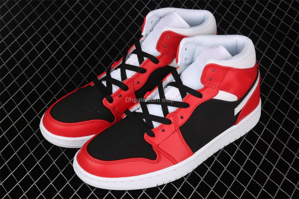 

1 Mid Red Black BQ6472-601 Basketball Shoes Womens Mens Size US 4-13 36-47