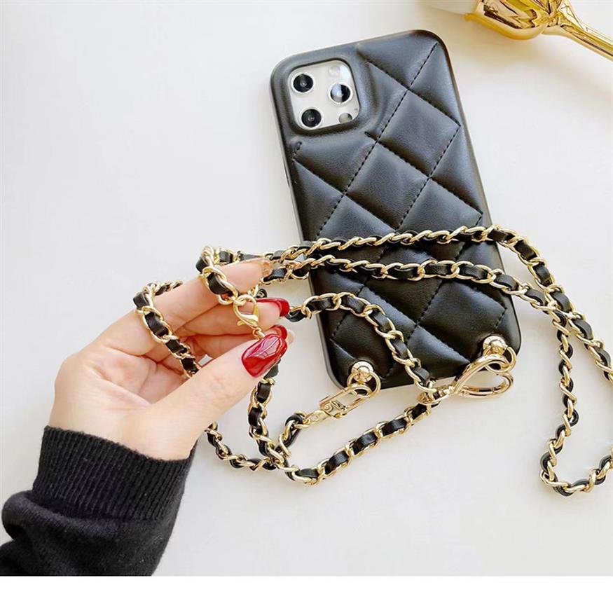 

Slung long chain for iPhone cases iPhone13promax Apple 12xs rhombic sheepskin-like mobile phone case with strap 11245d, Black 1