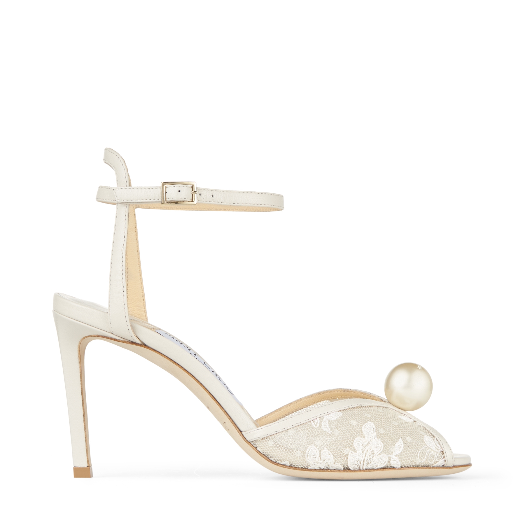 

SACORA 85 Pearl Embellished Ivory Floral Lace Bing 100 Sandals