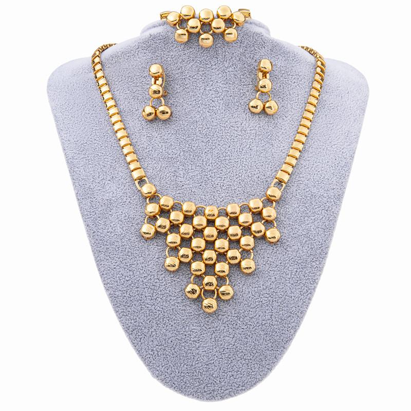 

Earrings & Necklace Nigeria Gold Jewelry Sets Luxury Bracelet Bridal Wedding Set African Bridesmaid Accessories Couple Gifts WomenEarrings, As pic