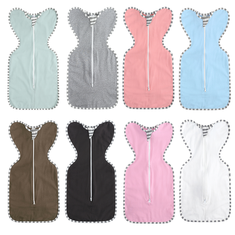 Solid Cotton Swaddle Wearable Blanket 0-9M Unisex Zipper Sleepsuit Clothes Toddler Babies Homewear Baby Sleeping Bag-image-773625867