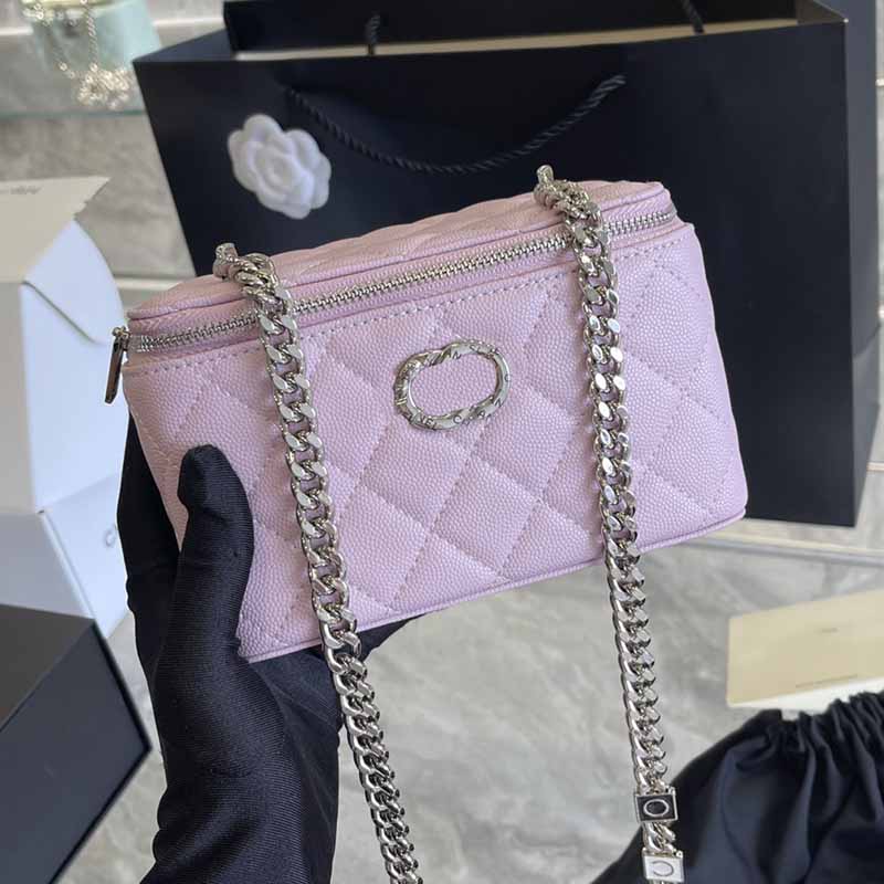 

22S Women Mini Cosmetic Bags Box Letter Co Chain Top Quality Genuine Leather Designer Bags Handbag Silver Hardware Badge Diamond Quilting Luxury Crossbody Bag 19cm Z