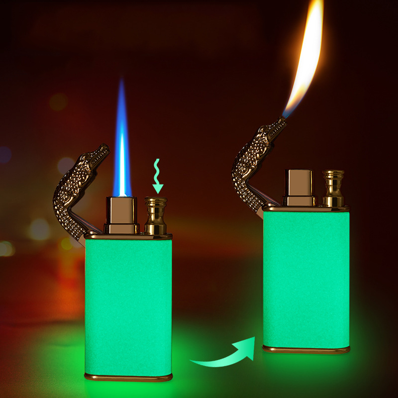 

Creative Inflatable Torch Gas Jet Lighter Windproof Metal Dual Flame Switching Cigarette Pipe Turbo Lighter Butane Smoking Accessories(Luminous style)