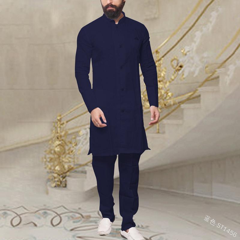 

Ethnic Clothing Middle East Men Jubba Thobe Muslim Islamic Long Sleeve Stand Collar Solid Robe Dubai Saudi Arabia Kaftan