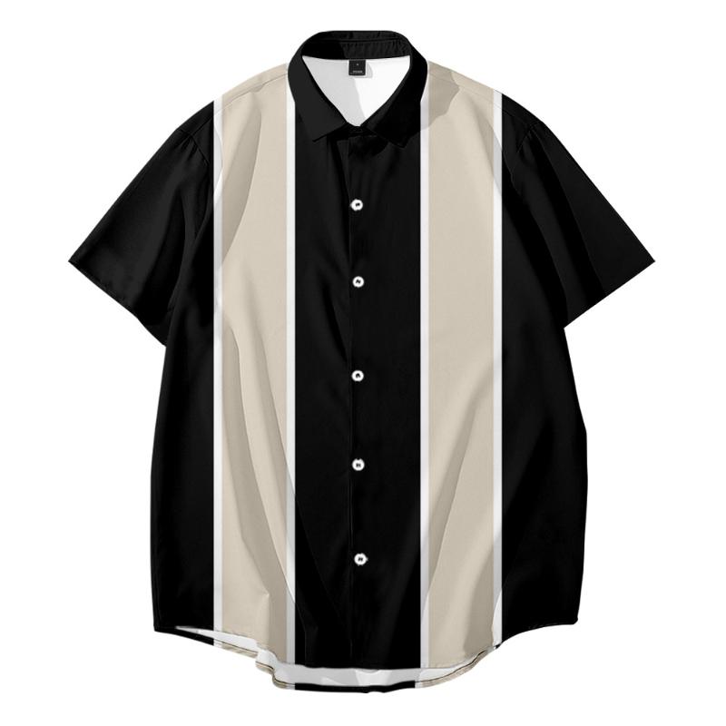 

Men's Casual Shirts Summer Short-sleeved Shirt Plus Size Dress Stripe Creative 3D Printed Men's Top ShirtMen's, Navy blue