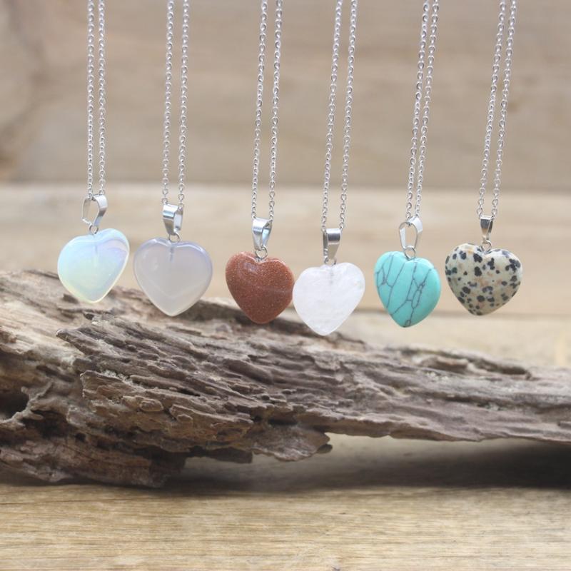 

Pendant Necklaces Natural Stone Heart Pendants Necklace Healing Crystal Quartz Agates Obsidian Reiki Chakra Shape Charm Women Jewelry QC3114