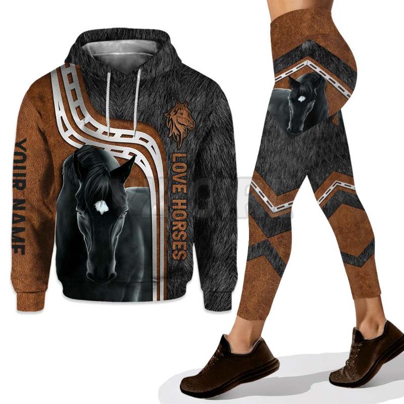 

Women' Two Piece Pants Girl Love Horses Custom You Name Combo Hoodie Legging Outfit Yoga Fitness Women 3D Printed ApparelWomen, Legging-4