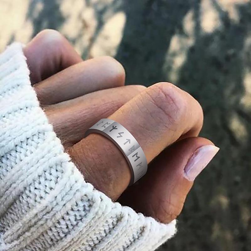

Cluster Rings Engraved Norse Pagan Viking Rune Women Ring Stainless Steel Silver Color 6mmCluster