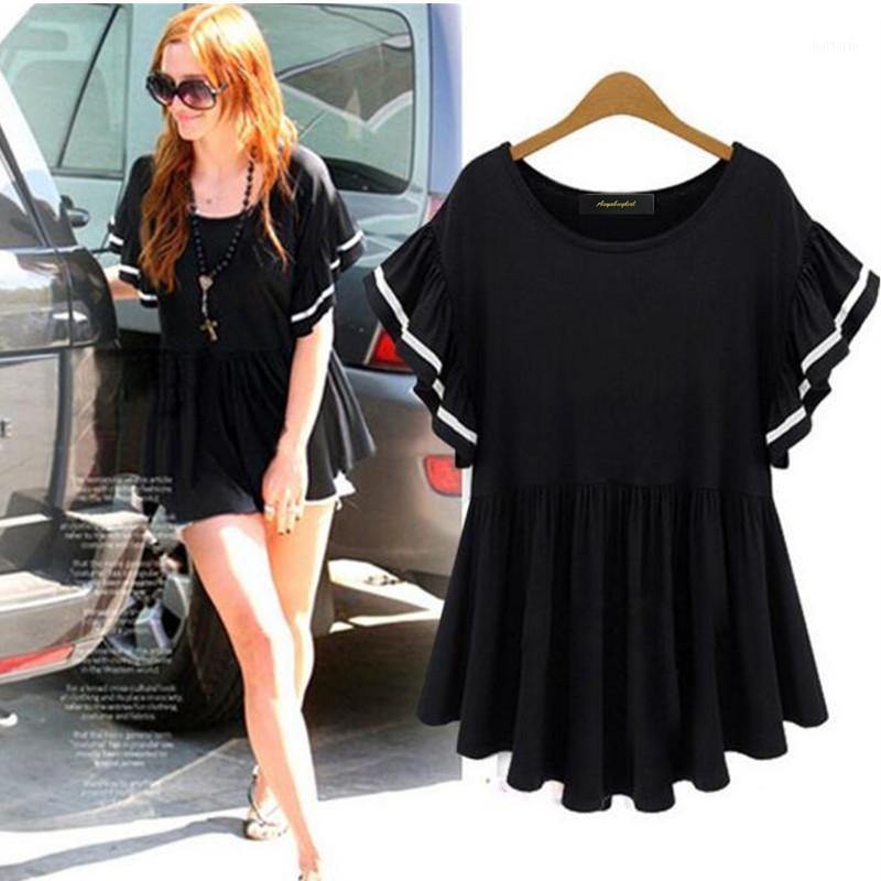 

Women's Blouses & Shirts Plus Size Women Clothing,2022 Summer Knitted Cotton Shirt Tops,ruffles Batwing Sleeve Shirts,black Gray White -5X