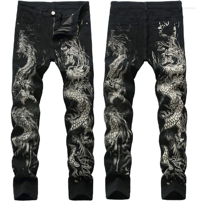 

Men's Jeans Men's Chinese Trendy Dragon Black Skinny Stretch Comfortable Fashion Hip-hop Pants Streetwear Print TrousersMen's Bert22